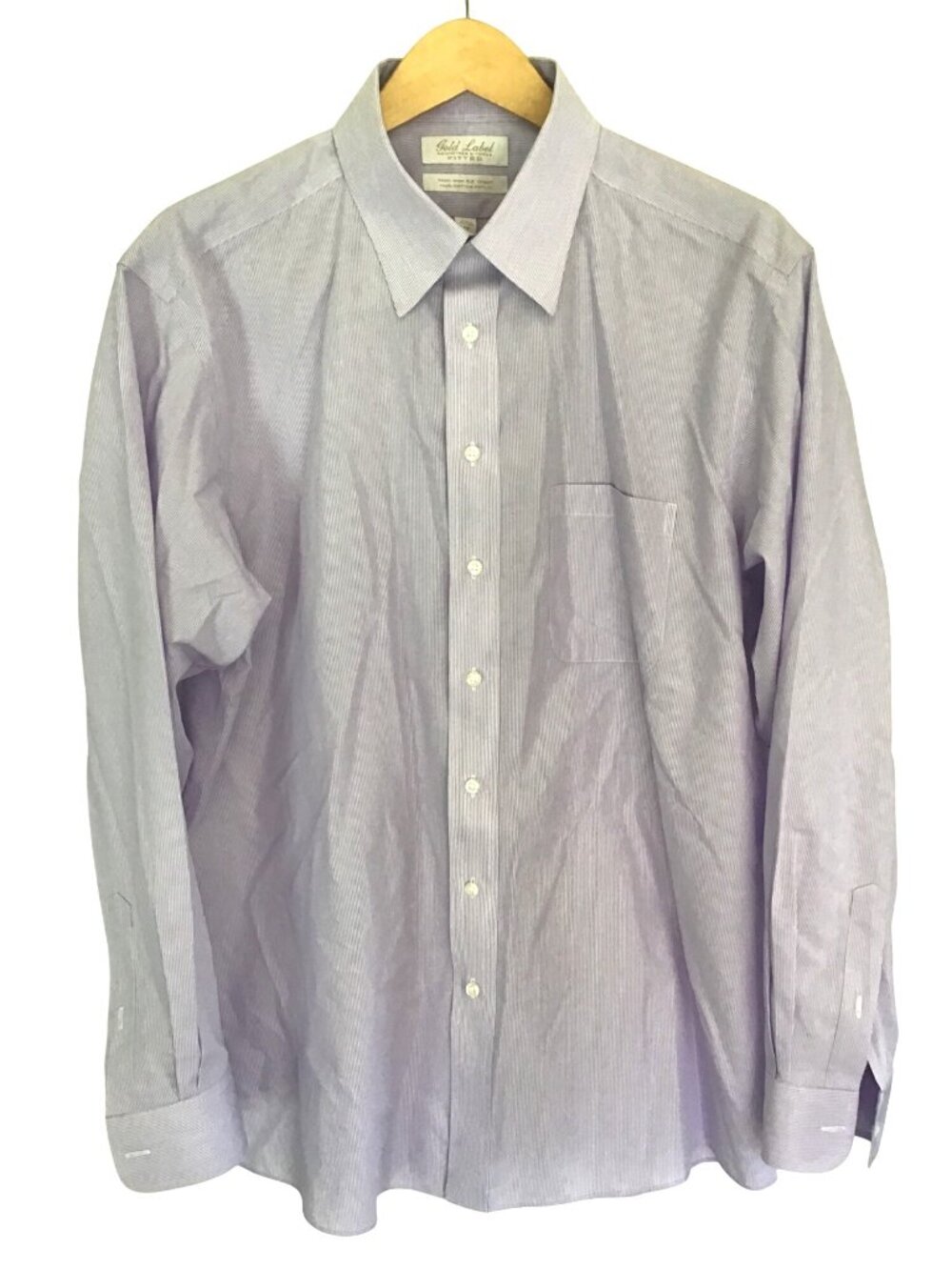 ROUNDTREE & YORKEE-GOLD LABEL-MENS LAVENDER STRIPPED NON-IRON100% COTTON NECK 17